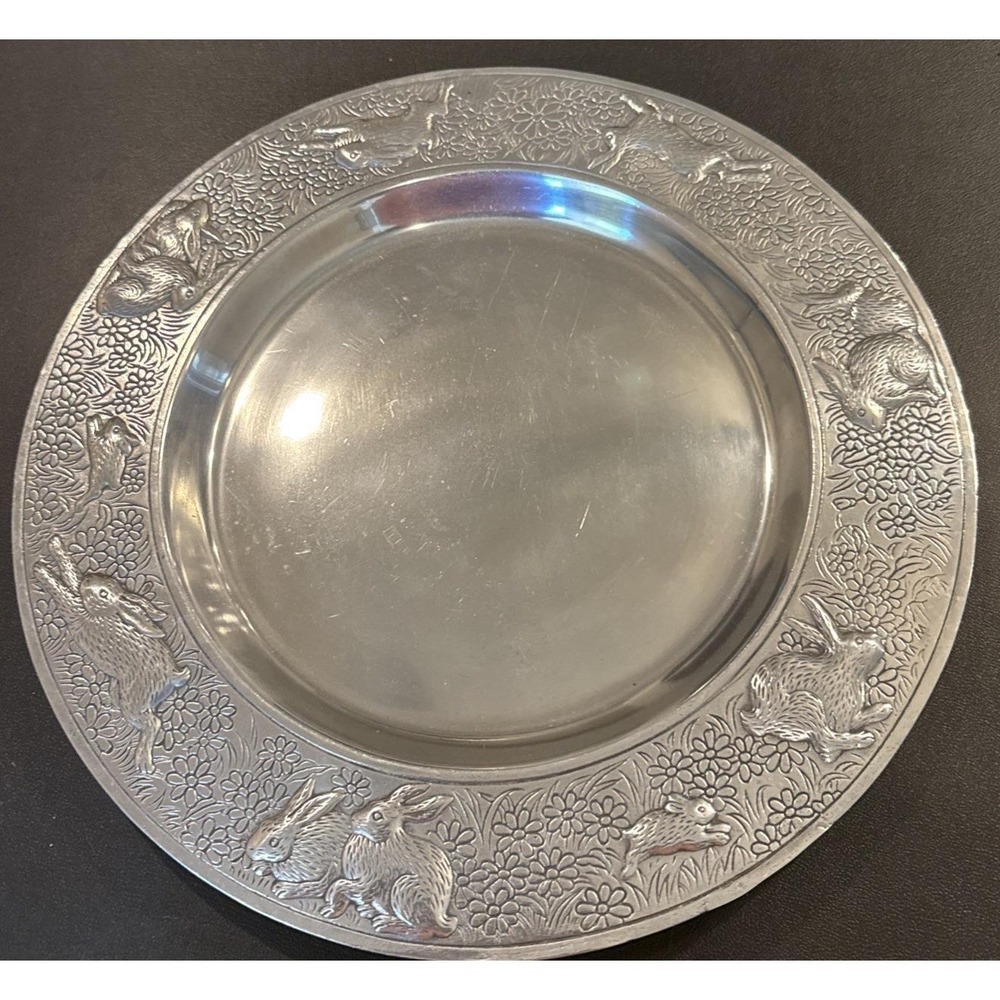 Arthur Court Round Serving Tray Charger Platter Rabbits Bunnies 1980 14 Inch